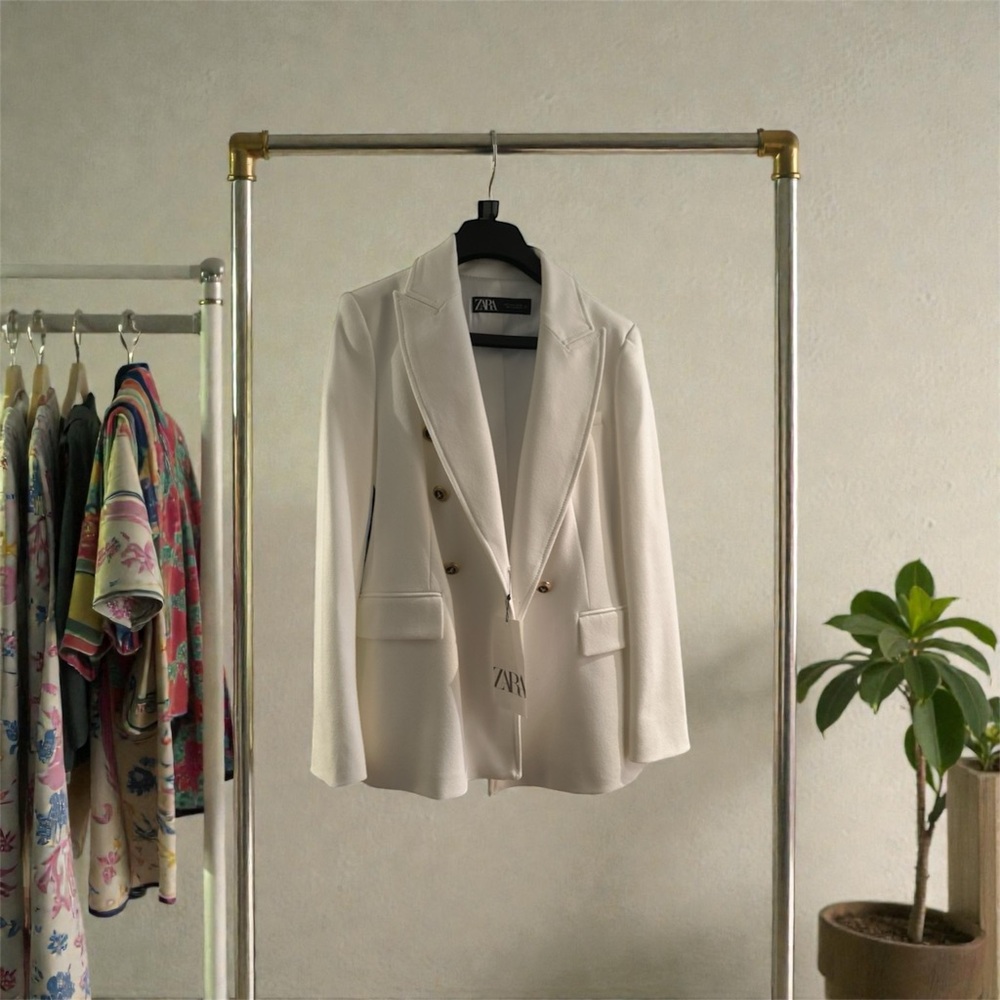 Double breasted white blazer